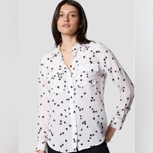 NWOT Equipment White Star Print Slim Signature Silk Blouse